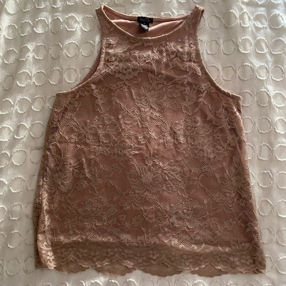 Rue21 Pink Floral Lace Design w/ Scalloped Trim Blouse Tank Top - Women’s Small